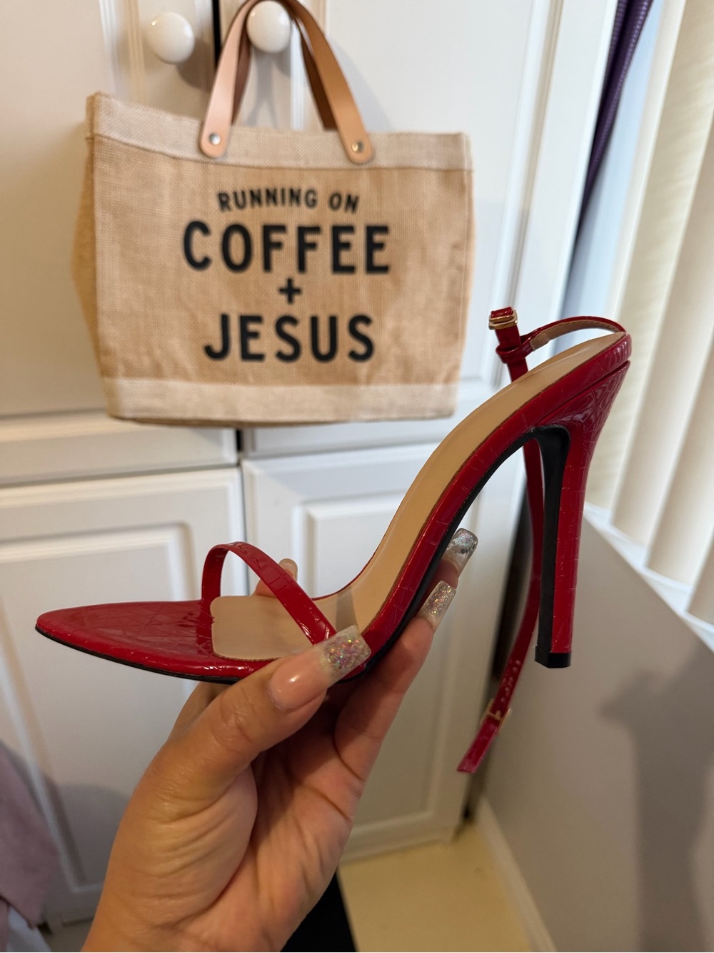 Red High Heel Slingback Sandals
